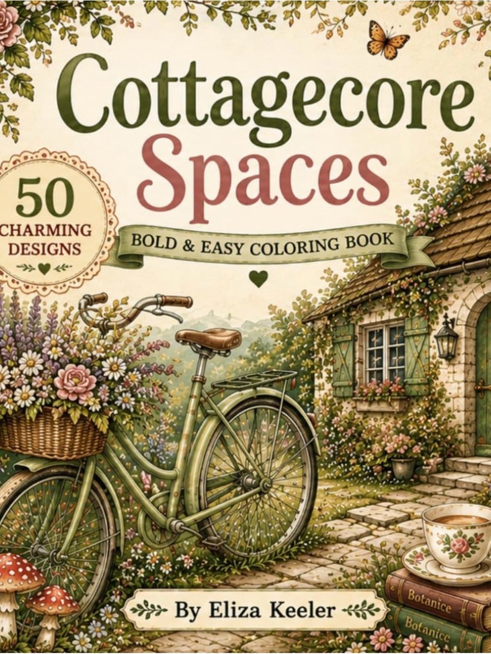 Cottagecore Spaces Coloring Book by - Green Cover